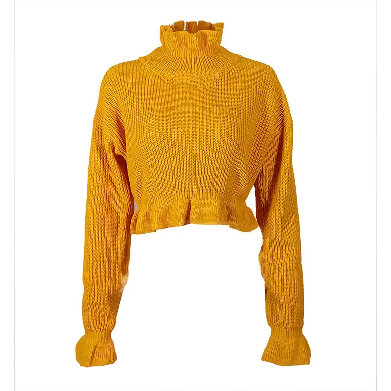 Autumn Winter Women's Ruffles Turtlenecks Sweaters Knitted Clothing Fashion Sexy Crop Butterfly Sleeve Sweater Pullover | Женская