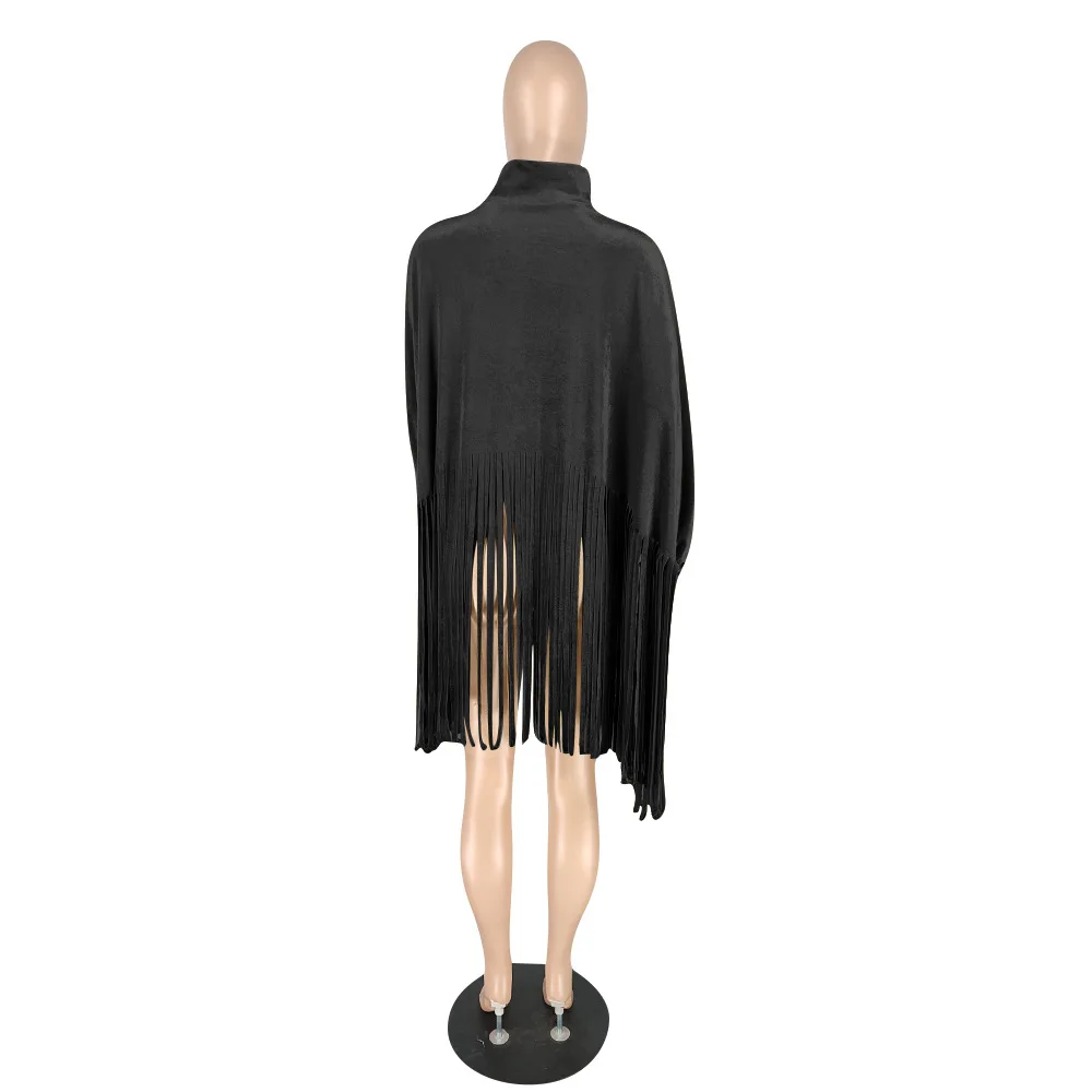 

Black Tassels Patchwork Streetwear Velvet Top Women Fashion Turtleneck Long Sleeve Loose Tshirt Autumn Ladies Club Party Tees