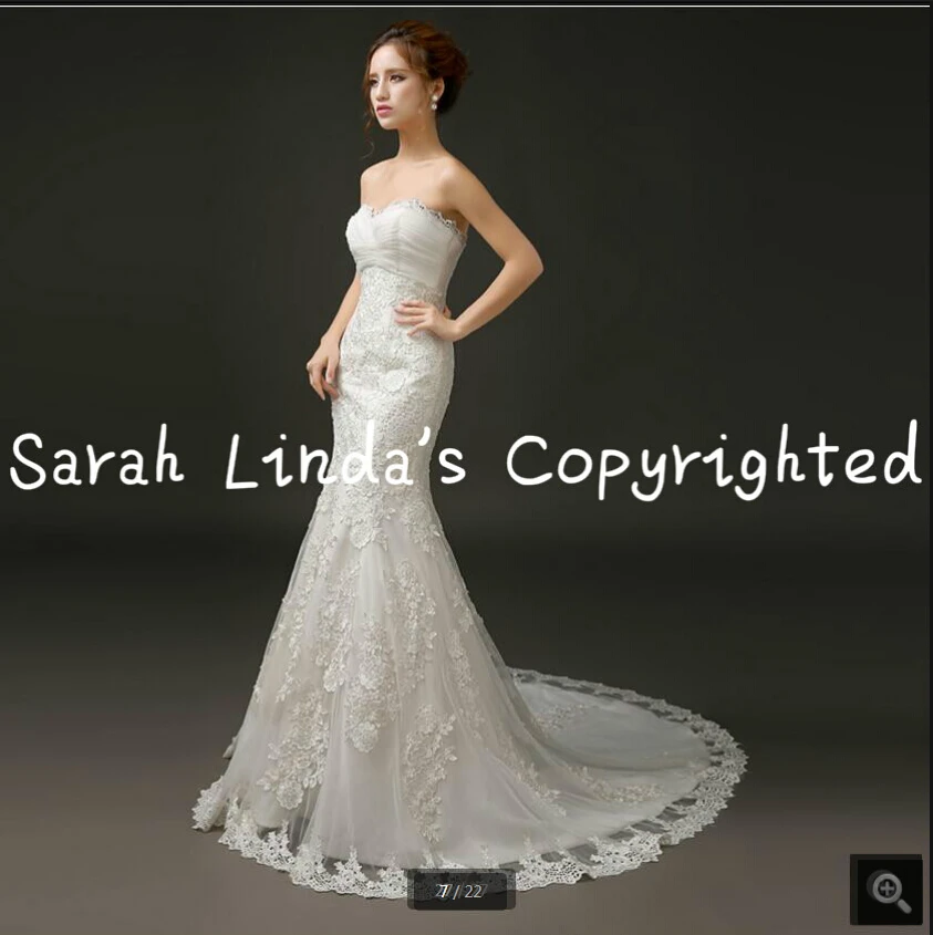 

2020 Free Shipping mermaid wedding dresses strapless sweetheart neck lace appliques elegant wedding gowns pleated bride dresses