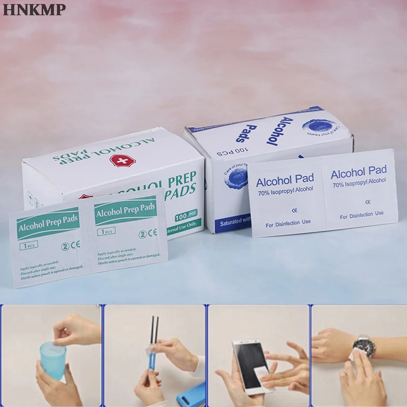 100 шт. Профессиональный спиртовые тампоны колодки Влажные салфетки 70%