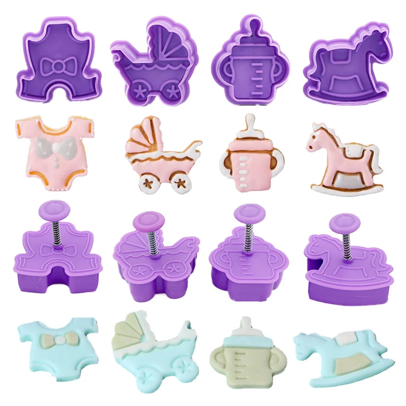 Baby Shower Supplies Cake Decorating Tools Cookie Cutter Mold Dies Gender Reveal Baby Bottle Carriage Onesie Rocking Horse