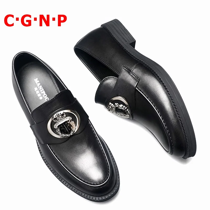 

C·G·N·P New Fashion British Style Black Genuine Leather Loafers High Quality Slip On Men Dress Shoes Handmade Male Casual Shoes