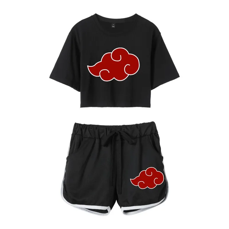 

Anime Akatsuki Red Cloud Outfit Two Piece Short Set For Women Outfits New 2 Piece Set Women Sexy Sweatsuit Summer Tops Ensemble