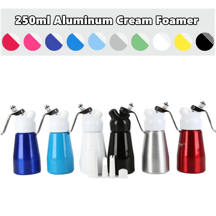 Dispensador de crema batida de 250ml, pistola con boquillas, aleaci&oacute;n de aluminio, Espumador de crema profesional en 10 colores, herramienta de decoraci&oacute;n-0
