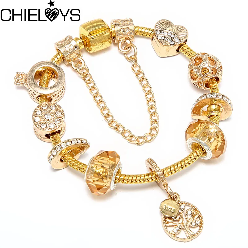 CHIELOYS, роскошные ювелирные изделия, Золотая цепочка, очаровательный браслет, Femme, кристалл, сердце, браслеты, известный бренд, ювелирный браслет, подарок