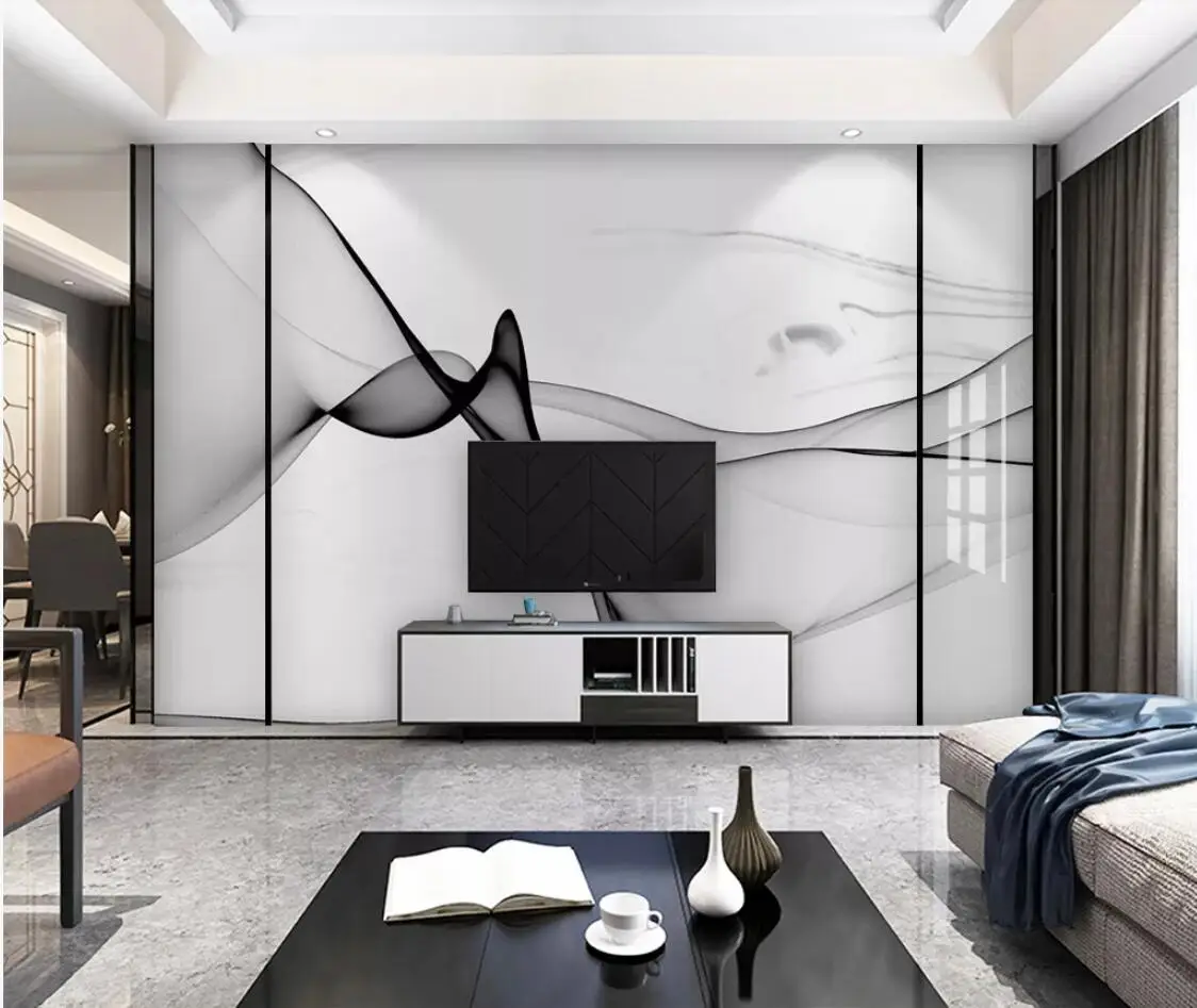 Абстрактные мраморные обои черная и белая роспись популярная 3D настенная