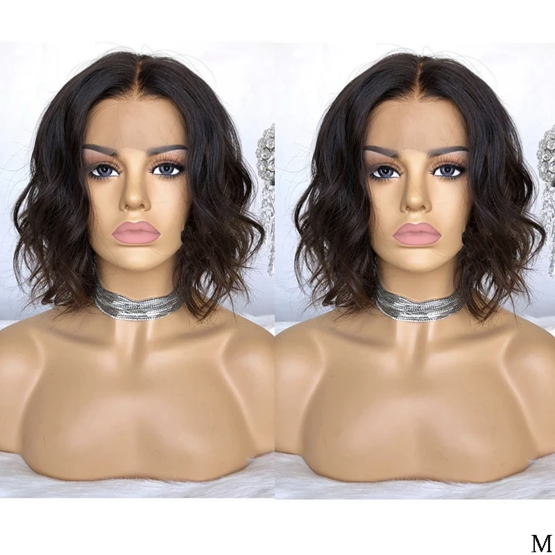 LUFFYHAIR короткие волнистые кружевные передние парики с челкой Бразильские волосы