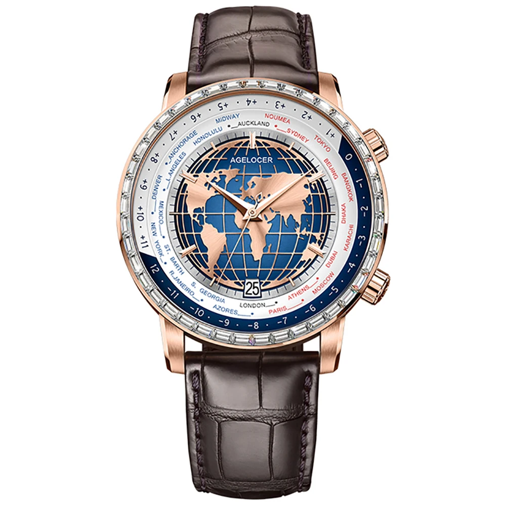 

AGELOCER Real World Time Rose Gold Watches Automatic Mechanical Watch Waterproof Automatic Watches relogio masculino