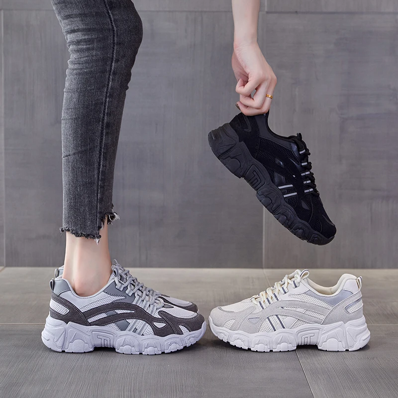 

Women Sneakers Breathable Outdoor Walking Shoes Woman Casual Shoes Lace-Up Ladies Shoes 2020 Fashion Platform Female Sneakers