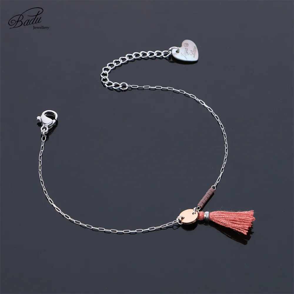 

Ladies Bracelet Stainless Steel Gold Chain Bohemian Wool Tassel Simple Pendant Fashion Jewelry Bracelet Give Girlfriend Gift