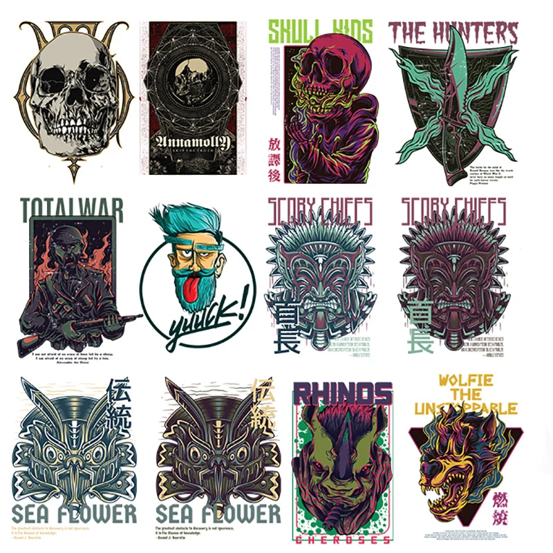 

Нашивки с черепом, аппликация, Термотрансферная наклейка для одежды, наклейки в стиле панк с сердцем, Термотрансферная аппликация для одежд...