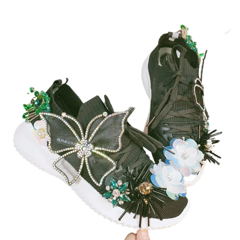2021 Fashion Summer Rhinestones Butterfly Ladies Casual Vulcanized Shoes