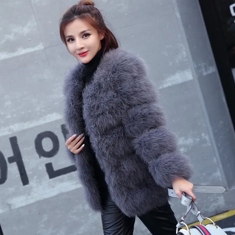 Стильное пальто из настоящей страусиной кожи с перьями зимние Роскошные Длинные