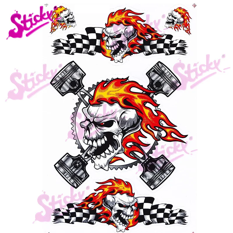 

STICKY Skull Flame Fire Hell Piston Decal Sticker for Motorcycle Off-road Laptop Trunk Guitar Skateboard PVC