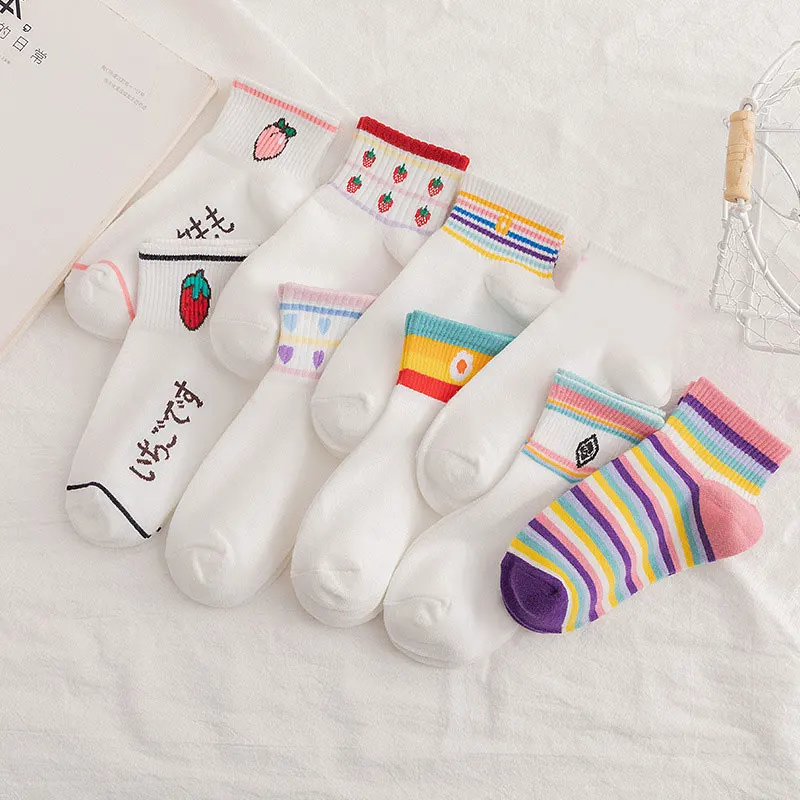 

Ankle Socks Striped Funny Strawberry Peach Cool White Kawaii Harajuku Cute Women Chaussette Femme Korean Style Meias Cotton Sock