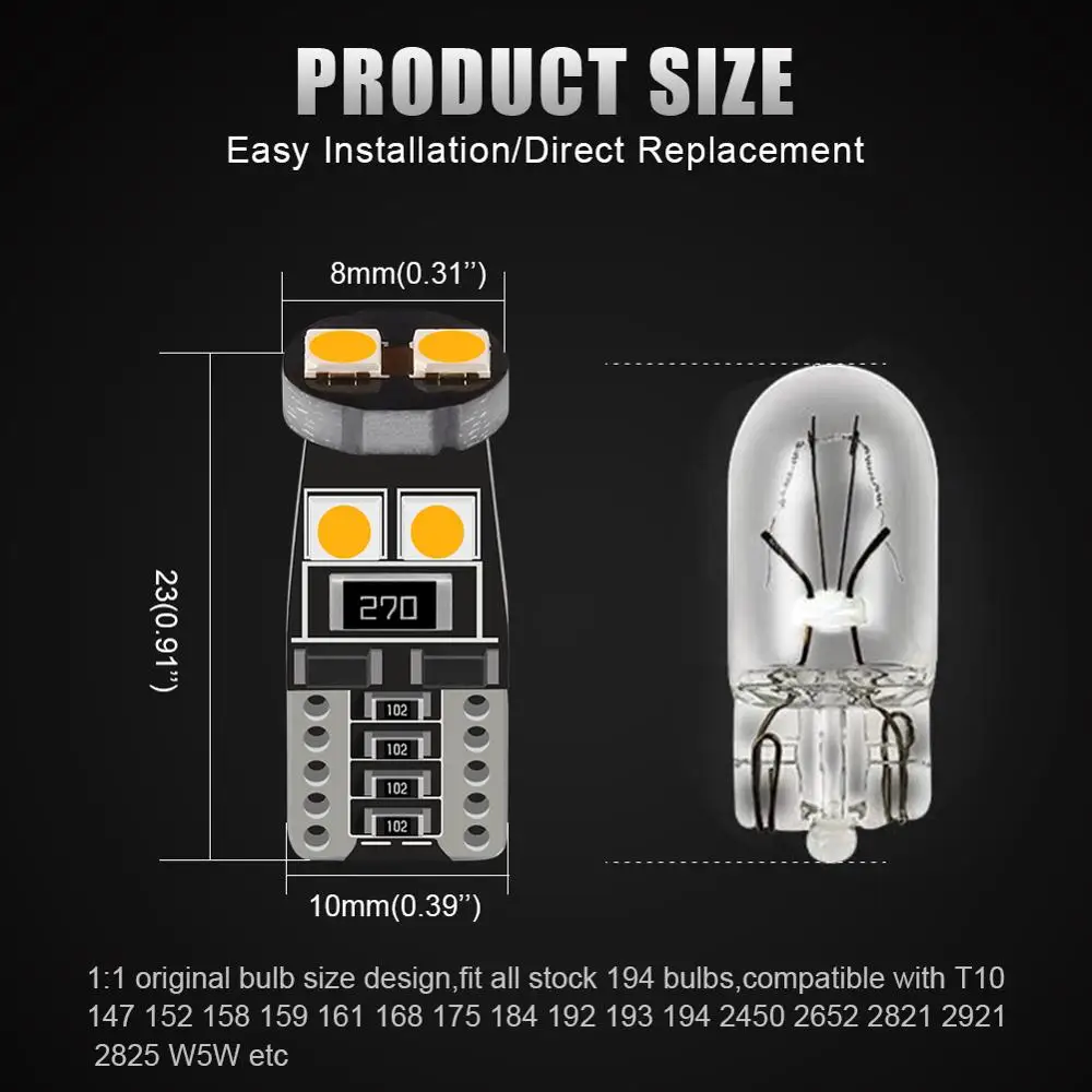 10x194 168 T10 W5W светодиодный 6SMD Canbus Error Free ламп супер яркий 3030 автомобильные