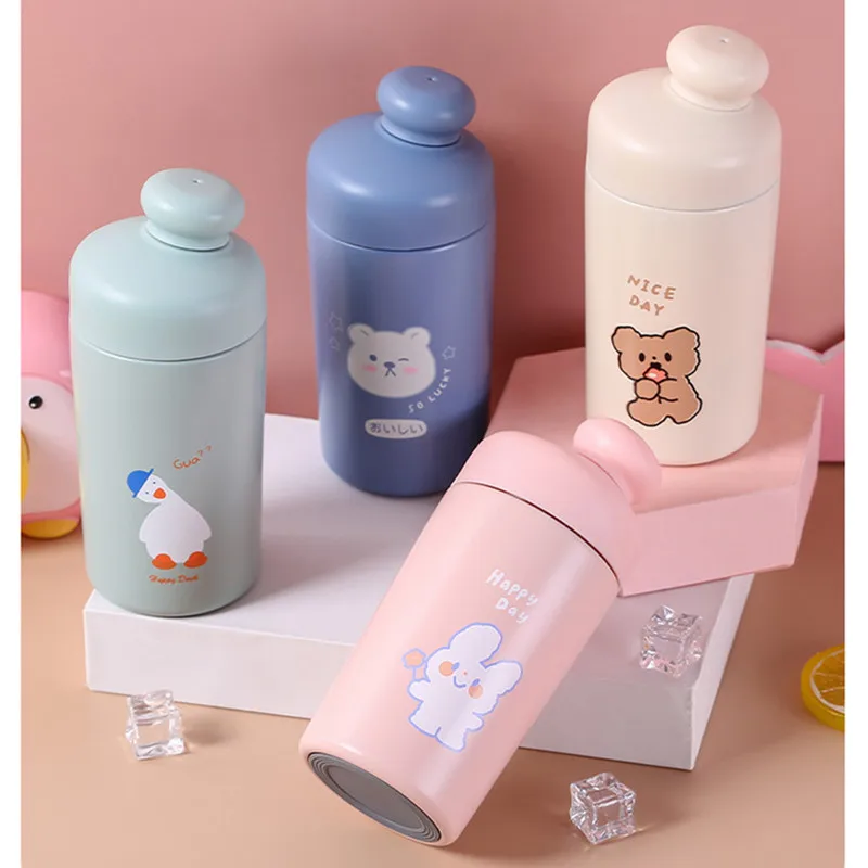 

Stainless Steel Thermos Cup Cute Cartoons Portable Vacuum Flask With Straw Child Student Leakproof Outdoor Drink Water Bottle