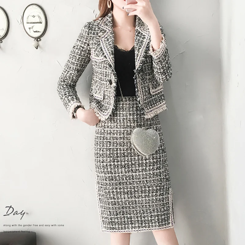 Мода осень шерсть &quotтвид&quot 2 предмета одежды в Комплекте Костюмы элегантная