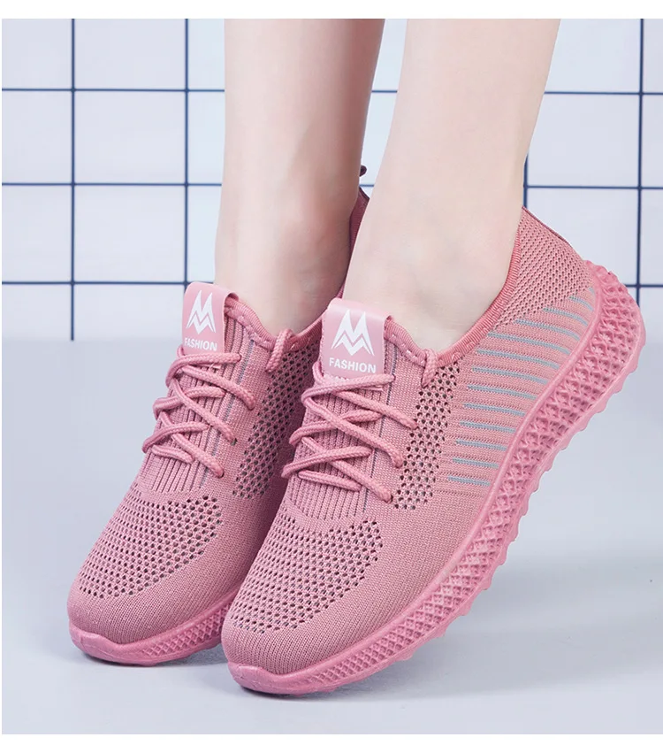 

Women Vulcanized Shoes Solid Breathable Sneakers Mouth Woman Shoes Concise Classics Flying Woven Mesh Shoe Chaussures Femme 2021