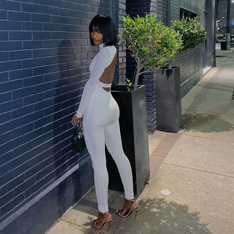 

Zoctuo Sexy Bodycon Jumpsuit Backless Long Sleeve Pencil Pant Solid Rompers Night Club Party Slim Jumsuit For Women Sexy