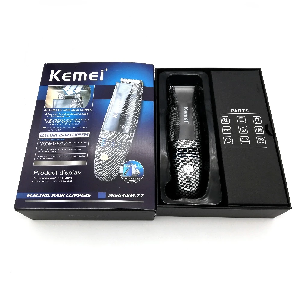 With Box KEMEI перезаряжаемый триммер для волос профессиональная Мужская вакуумная машинка для стрижки волос беспроводной электрический триммер с одним лезвием машинка для стрижки волос - Цвет: With Box