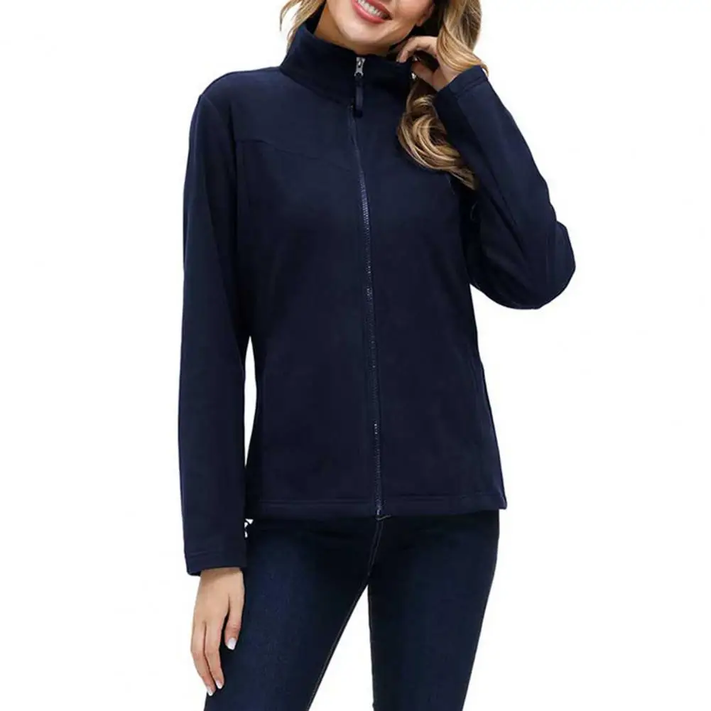 

Women Autumn Winter Stand Collar Faux Fleece Long Sleeve Zipper Slim Coat jackets for women hooded