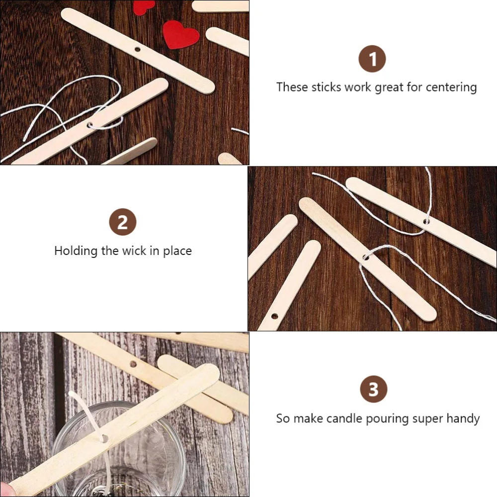 

100pcs Multifunctional Wooden Craft Sticks Candle Wick Holder Ice Cream Stick