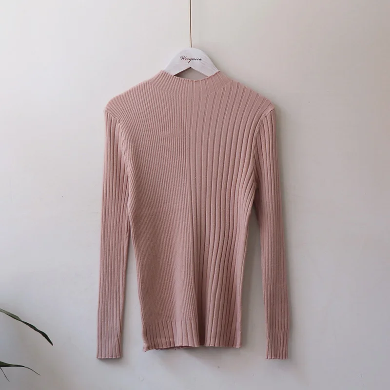 pink Werynica, новинка, водолазка, пуловеры, Осень-зима, женские свитера, базовый, длинный рукав, облегающий, высокое качество, свитер, 8 цветов - Цвет: pink