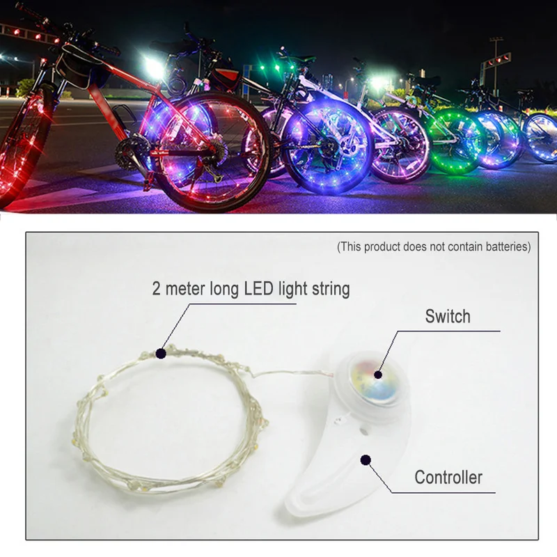 

2M Bicycle Wheel Lights 3 Lighting Mode LED Neon Lamp Mountain Road Bike Safety Warning Light Cycling Spoke Wheel Lamp