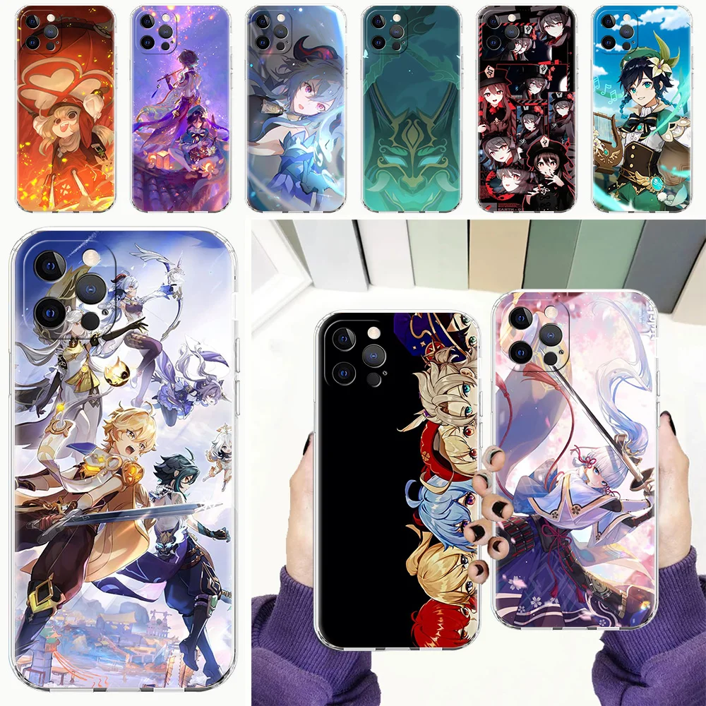 

Genshin Impact Game Fundas Phone Case For iPhone 13 12 11 Pro Max 8 7 Plus X XS Max XR SE 2020 Transparent Soft Cover Shell Bag