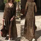 Женское длинное платье ZANZEA, леопардовое платье с v-образным вырезом и длинным рукавом, вечерние повседневные шифоновые платья для весны