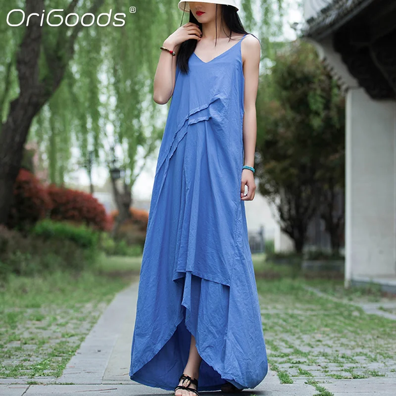 

Женское летнее длинное платье OriGoods, новинка 2021, хлопковое однотонное черное, синее, белое платье, кавайное сексуальное женское платье, женск...