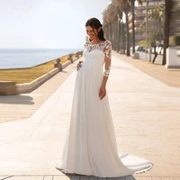 tixlear women pregnant elegant bridal gown maternity boho beach wedding dress chiffon lace 34 long sleeves bride gowns 2022