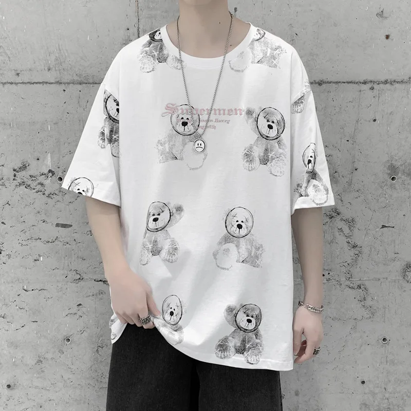 

Men T-Shirt Loose Cottton Short Oversize Sleeve Embroidery O-Neck T Shirt Men Women 2021 Summer High Quality Male Tops Tee Shirt