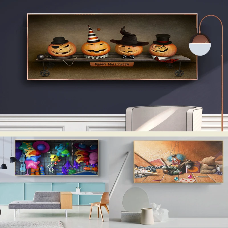 

Toy Story Children's Room Wall Decoration Painting Cartoon Art Clown Plush Doll Canvas Poster Club Cute Funny Pumpkin Lamp Mural
