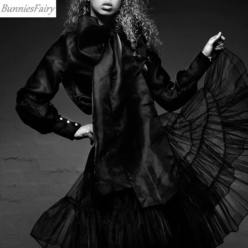 BunniesFairy 2019 осенняя мода перспективный галстук-бабочка длинный рукав-пузырь