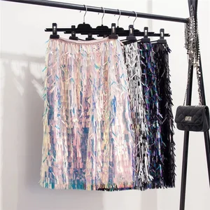 Юбка до колен, с блестками, на осень-зиму