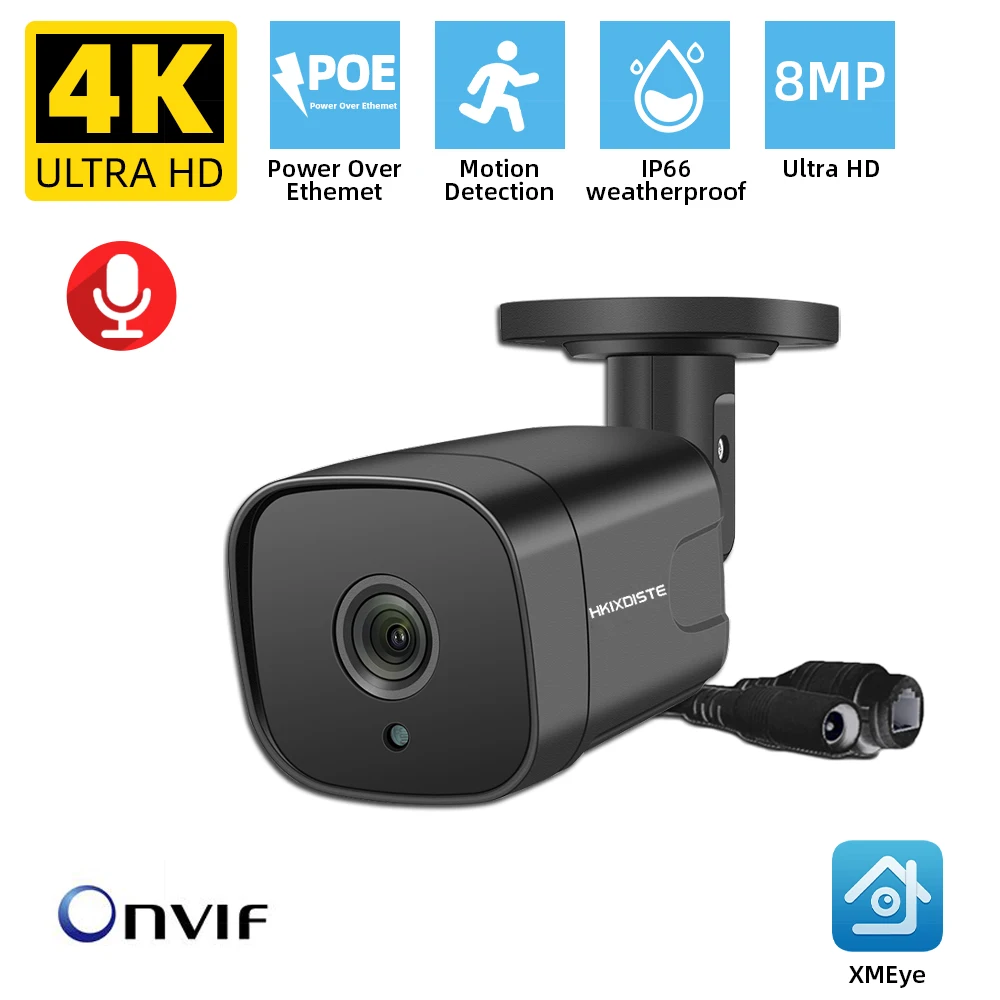 

1PC Ultra HD 8MP POE Camera 4K IP66 Weatherproof Security Network Bullet Night Vision Alert Metal Face Detection CCTV Camera