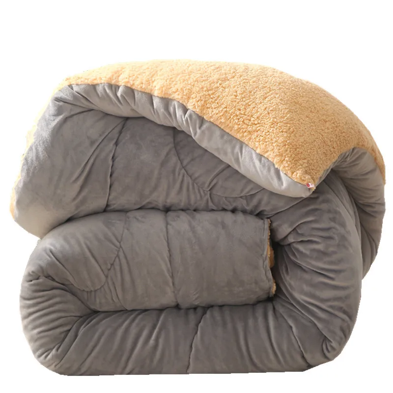 

Pure Color Lamb Cashmere and Velvet Fabric Warm Winter Wool Quilt Thicken Comforter Duvet Blanket King Queen Size Single Double