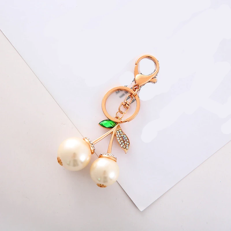 Модная Милая цепочка для ключей с большим жемчугом Вишневое бриллиантовое