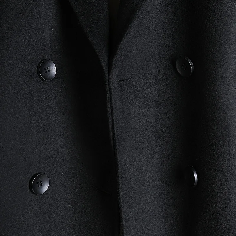 

2020Fashion New Hand-stitched Double-sided Wool Straight Double-breasted Mid-length Black Double-sided Woolen Coat For WomenB177