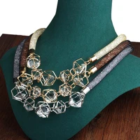 lfpu high quality 3 styles crystal pendant necklace mesh choker statement bib necklace for women jewelry hot selling