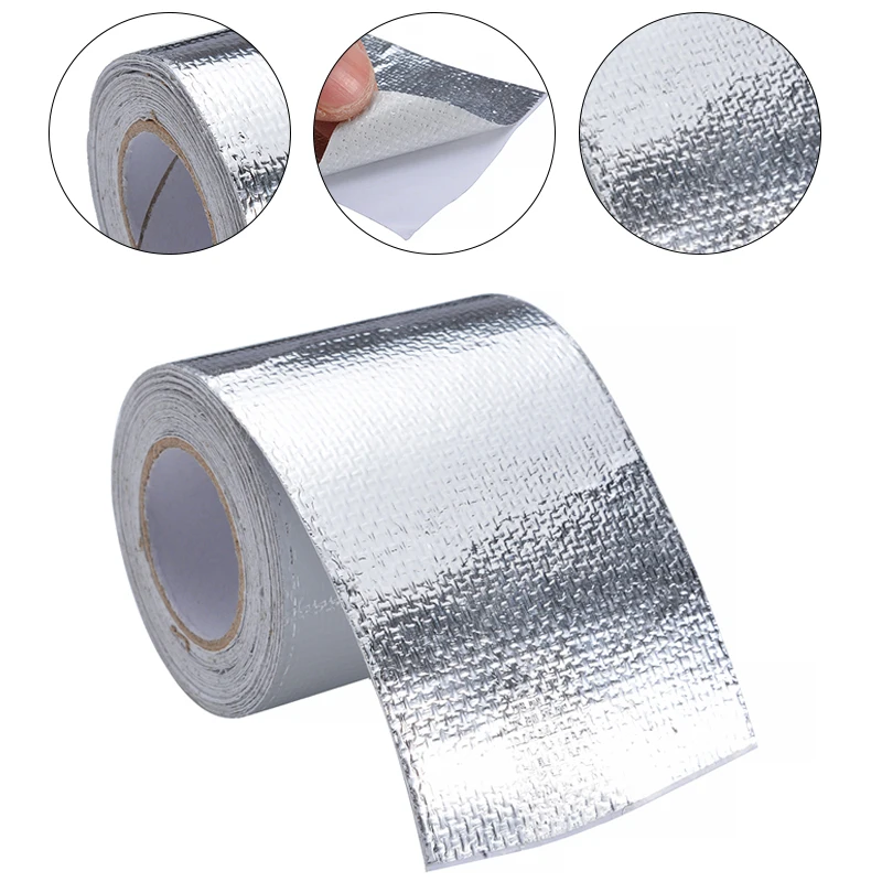 5Mx5cm Car Motorcycle Pipe Fiberglass Heat Shield Self-adhesive Reflective Foil Tape Thermal Insulation Band Exhaust Tape