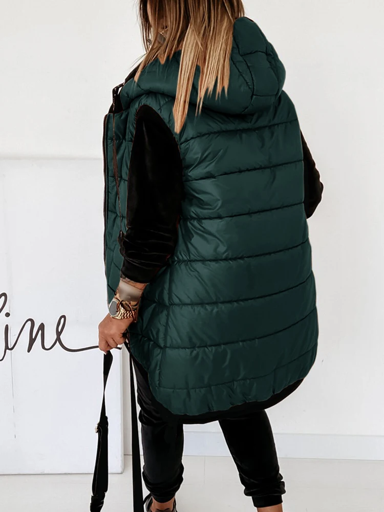 Sleeveless Jacket Women Casuald Hooded Coat Fashion Casual Autumn Winter Waistcoat Vest Zip Up Cotton Padded Quilted Jackets