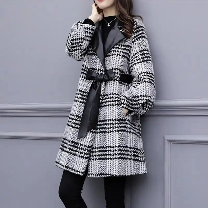 Модное шерстяное Женское пальто зимнее женское длинное в шотландскую клетку с
