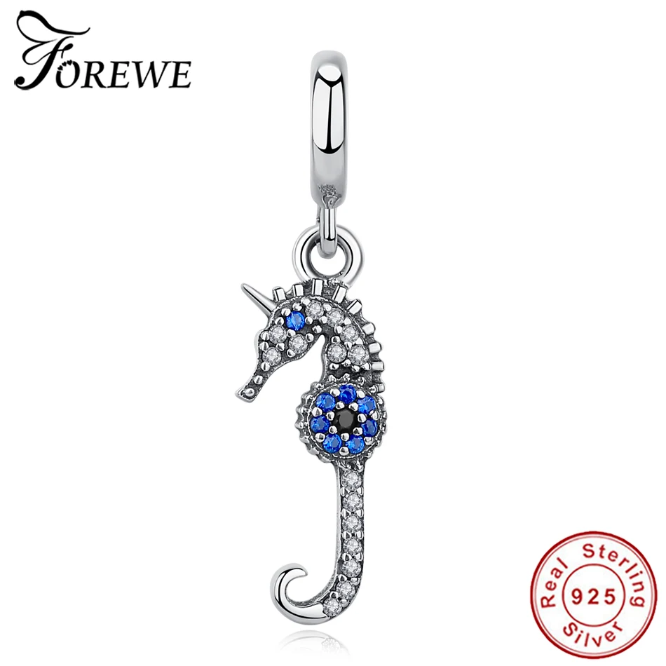 Forewe Настоящее серебро 925 пробы с фианитом из бисера морская лошадь болтается Шарм
