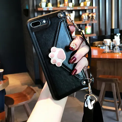 With lanyard Модный ремешок через плечо кошелек чехол для телефона для iPhone 11 XS MAX XR X 7 8 6 6S Plus кожаный Слот для карт с плечевым ремнем - Цвет: With lanyard