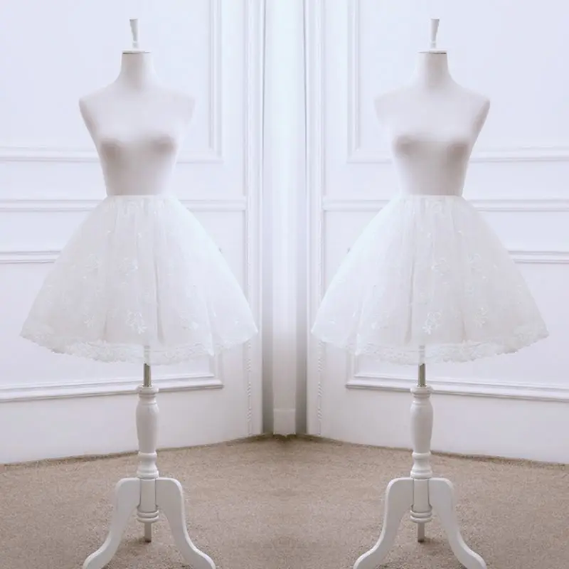 

Women Lolita Cosplay Underskirt Scalloped Lace Embroidery Flower Petticoat Skirt