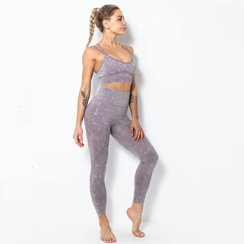 

Women Seamless Sport Fitness Vest Sets Deep U Neck Push Up Bra Hollow Out Leggings High Waist Pant Jogger Athletic Female Outfit