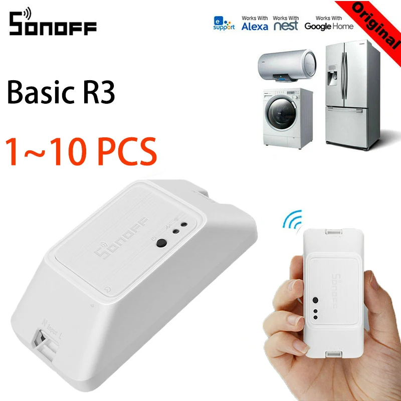 1~ 10 шт. SONOFF Basic R3 вкл/выкл WiFi умный переключатель света таймер приложение умный дом 10A модули работает с Alexa Google домашней автоматизации